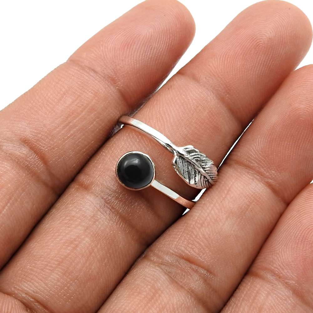 Gift For Her 925 Silver Natural Labradorite Cocktail Leaf Adjustable Ring J14