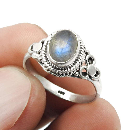 Natural Labradorite Gemstone 925 Silver Cocktail Ring Size 7 For Girls D3