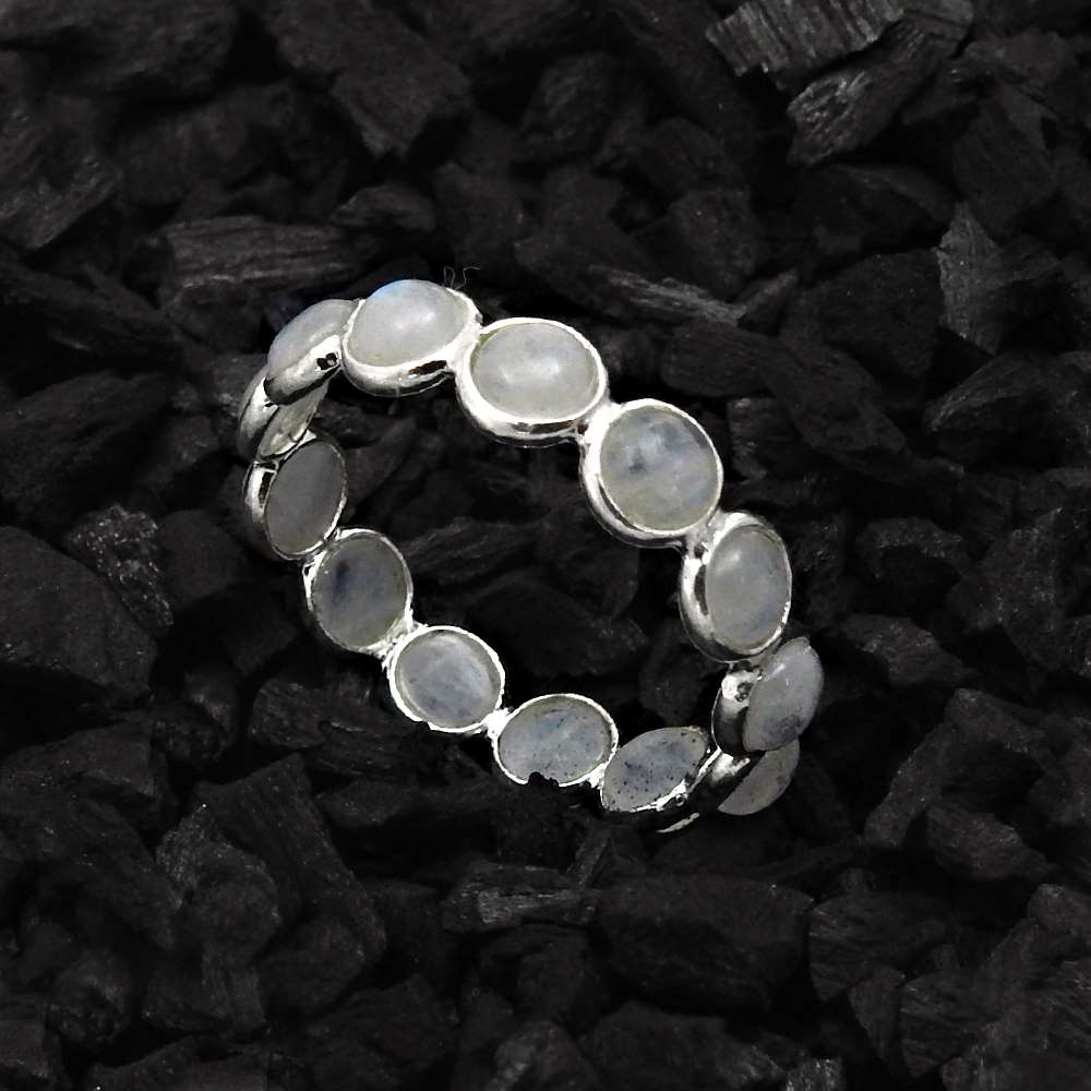 Natural Rainbow Moonstone 925 Silver Band Ring Size 9 For Girls X11