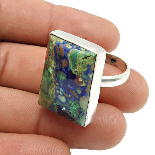 Men Ring Size 8 Natural Azurite Malachite Stone 925 Sterling Silver Ring Jewelry