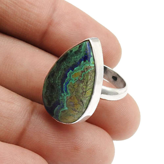 Natural Azurite Malachite Gemstone Cocktail Ring Size 6 925 Sterling Silver I37