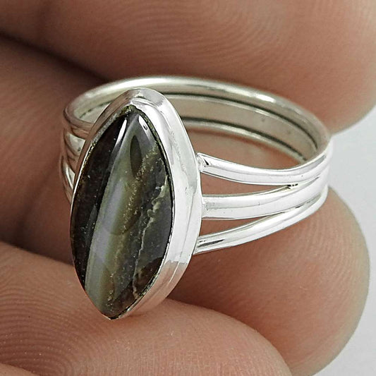 Natural Striped Onyx 925 Silver Cocktail Tribal Ring Size 4.5 For Women Z4