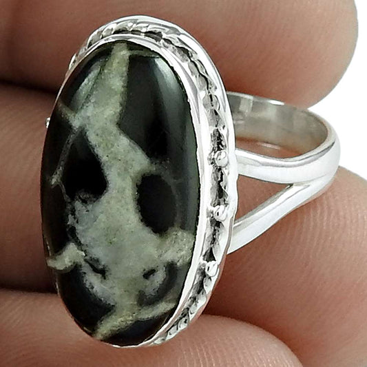 Natural Septarian Statement Bohemian Multicolor Ring Size 6.5 925 Silver M7