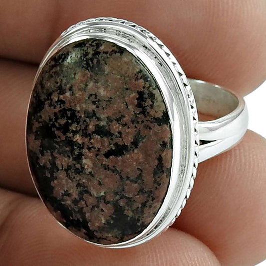 Natural Jasper Gemstone Solitaire Tribal Multicolor Ring Size 6.5 925 Silver U11