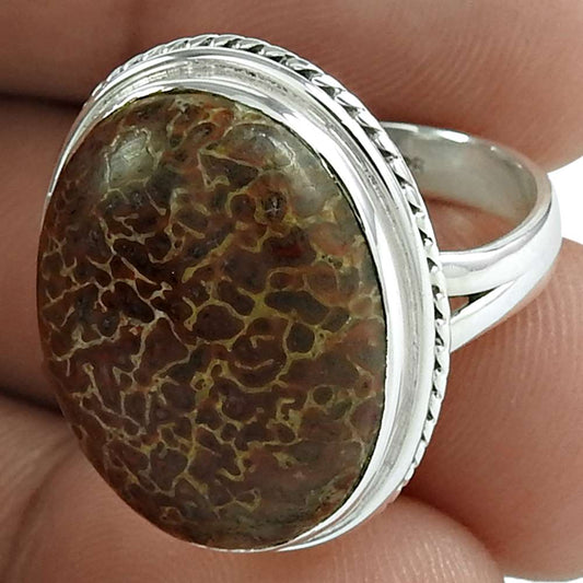Natural Yuth Agate Solitaire Vintage Ring Size 6.5 925 Silver For Girls W19