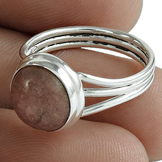 Gift For Her 925 Silver Natural Rhodonite Solitaire Vintage Ring Size 7 W1