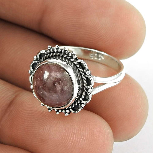 Natural Rhodonite Solitaire Tribal Ring Size 6.5 925 Silver For Girls K7