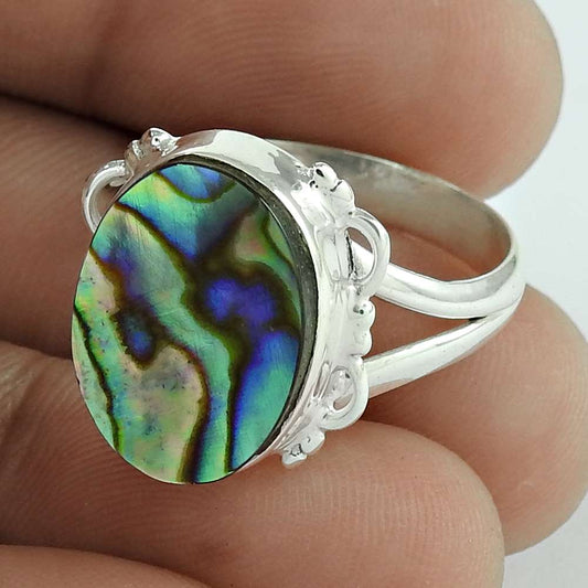 Natural Abalone Shell 925 Silver Cocktail Vintage Ring Size 9 For Girls U12
