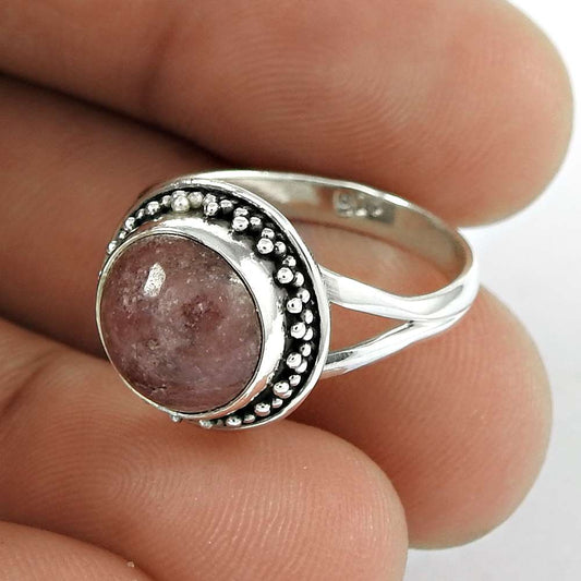 Natural Rhodonite Gemstone 925 Silver Cocktail Tribal Ring Size 6.5 For Women L7