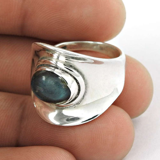 Woman Gift Natural Labradorite Gemstone 925 Silver Ring Size 6.5 A20