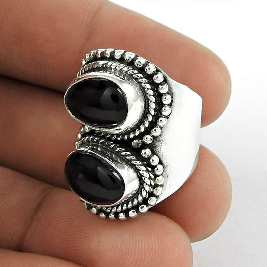 Woman Gift Onyx Gemstone Solitaire Boho Ring Size 5 925 Silver X37