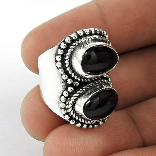 Natural Onyx Gemstone 925 Silver Cocktail Bohemian Ring Size 5 For Women V27