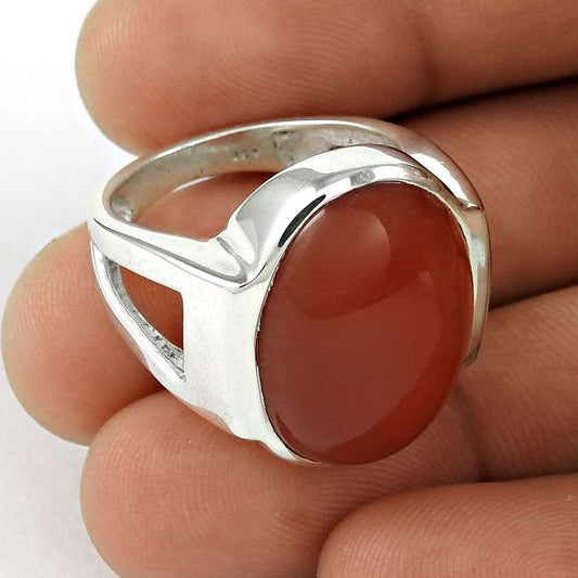 Woman Gift 925 Sterling Silver Natural Carnelian Statement Ring Size 8 F20