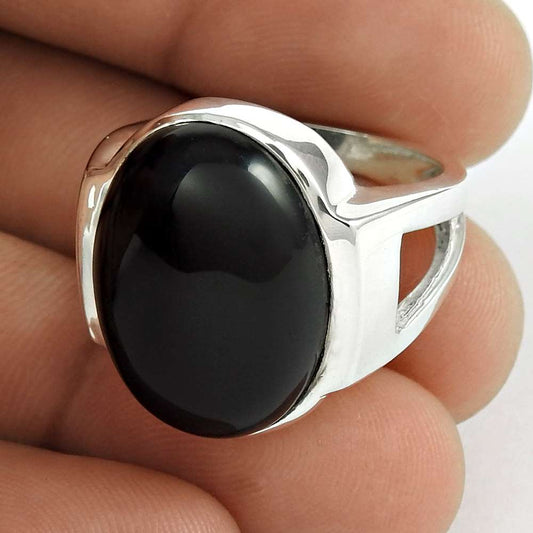 Woman Gift 925 Silver Natural Onyx Gemstone Cocktail Ring Size 7.5 H20