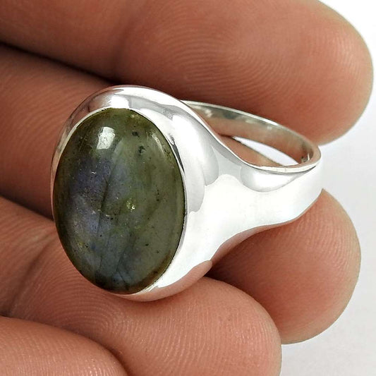 Woman Gift Labradorite Gemstone Solitaire Blue Ring Size 8 925 Silver H38
