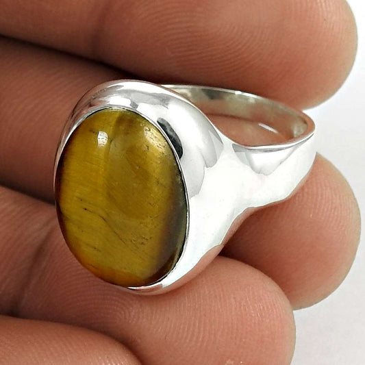 Natural Tiger'S Eye Gemstone 925 Silver Statement Boho Ring Size 7 For Girls U25