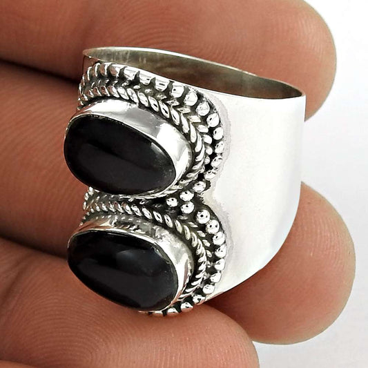 Woman Gift Natural Onyx Cocktail Ring Size 8.5 925 Silver V17