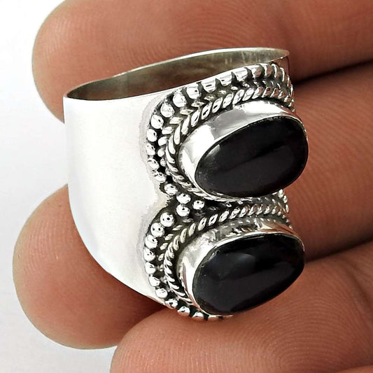 Natural Onyx Gemstone Solitaire Ring Size 8 925 Sterling Silver Jewelry W17