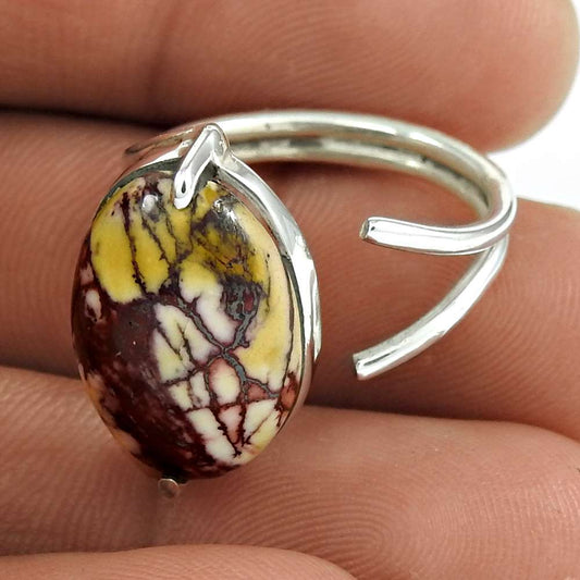 Natural Mookaite Gemstone Solitaire Open Multicolor Ring Size 6.5 925 Silver E1