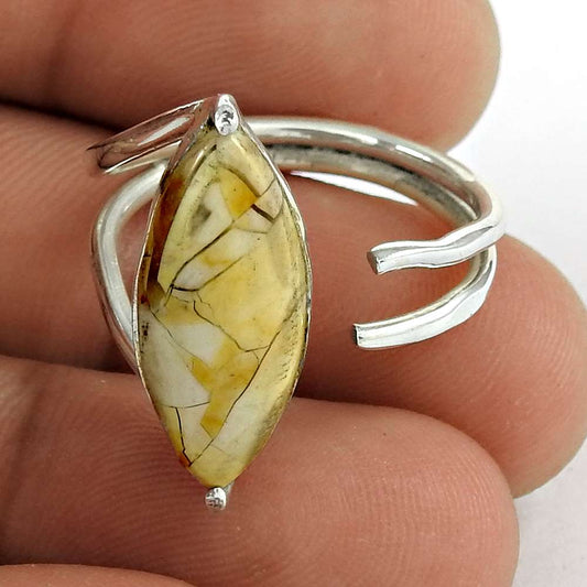 Gift For Her Natural Jasper Cocktail Tribal Ring Size 6.5 925 Silver Z6