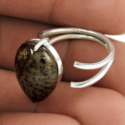 Gift For Her Natural Jasper Solitaire Tribal Ring Size 7 925 Silver M14