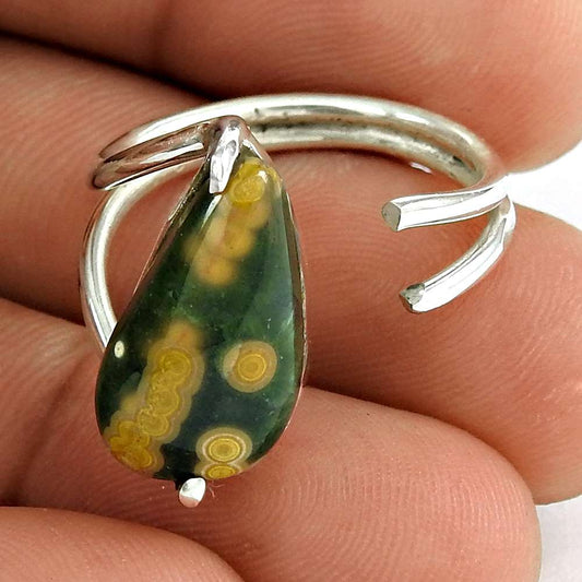 Gift For Her 925 Silver Natural Ocean Jasper Gemstone Band Tribal Ring Size 7 P7