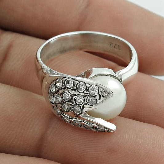 Gift For Her Natural Pearl Cocktail Bohemian Ring Size 8 925 Silver U13