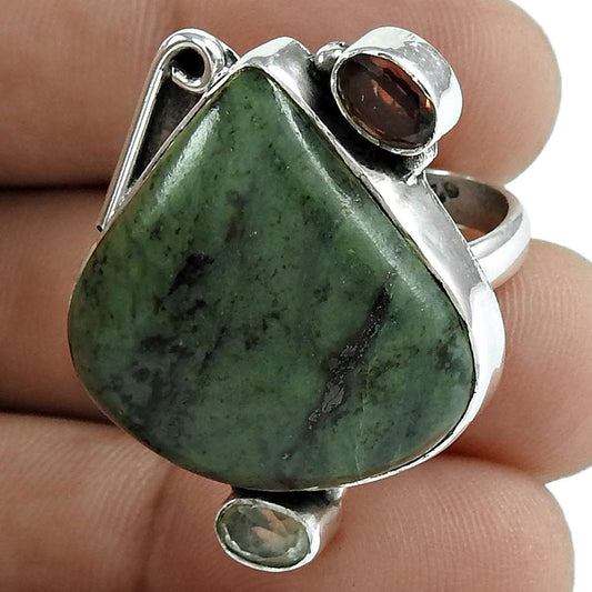Natural Jasper Gemstone Cocktail Ring Size 8 925 Sterling Silver For Women A18