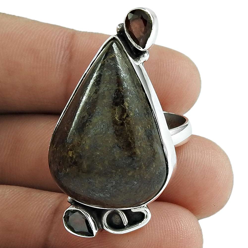 Woman Gift 925 Silver Natural Bronzite Solitaire Boho Ring Size 8 D18