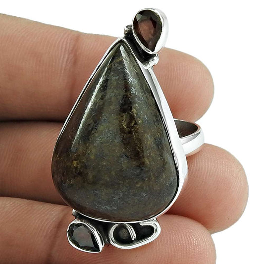 Woman Gift 925 Silver Natural Bronzite Solitaire Boho Ring Size 8 D18