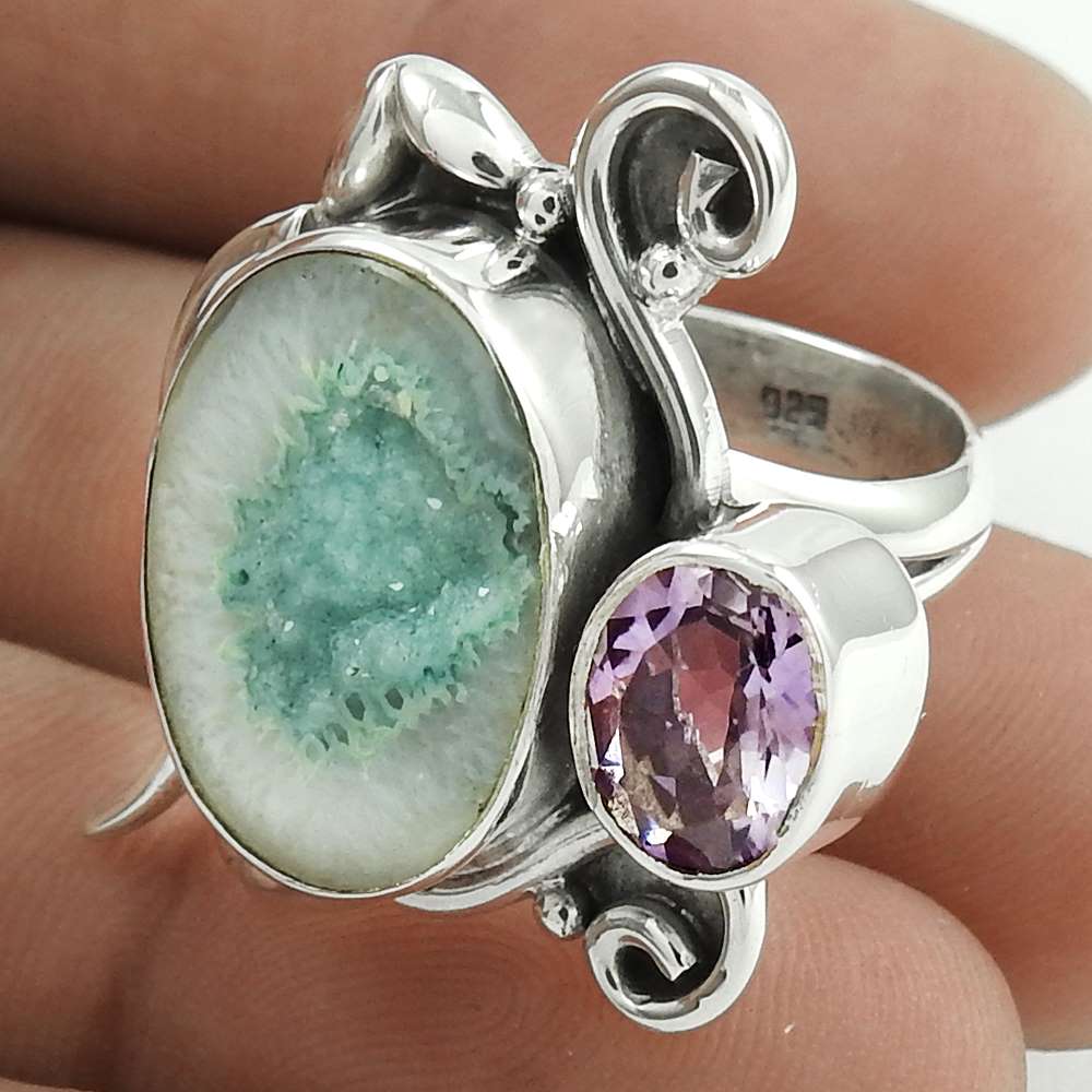 Christmas Gift 925 Silver Natural Amethyst Solitaire Boho Ring Size 7.5 D12