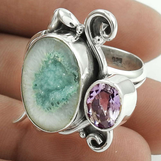 Christmas Gift 925 Silver Natural Amethyst Solitaire Boho Ring Size 7.5 D12