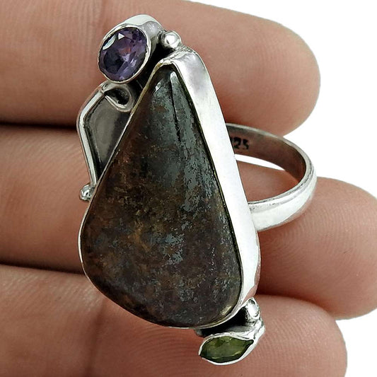 Natural Bronzite Gemstone Statement Ring Size 8 925 Sterling Silver G18