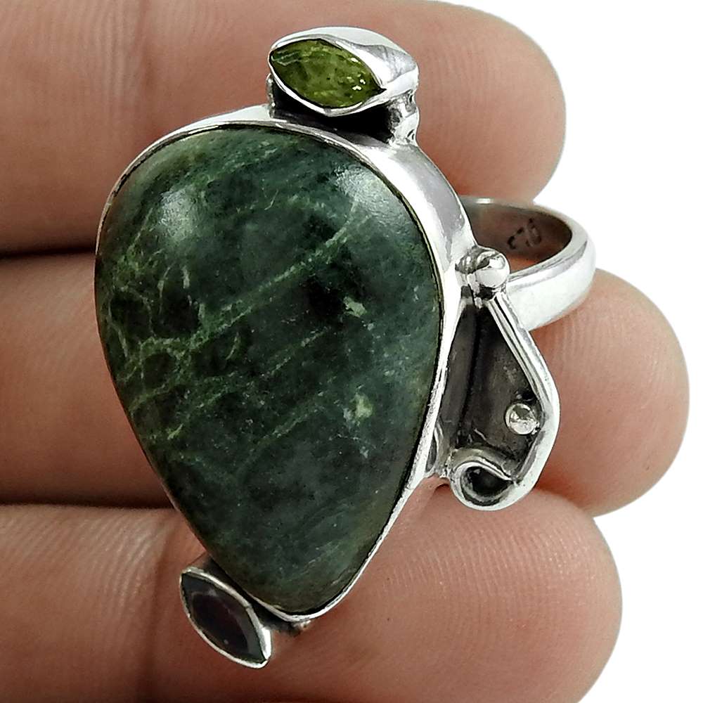Woman Gift Solitaire Boho Ring Size 9 925 Silver Natural Jasper Gemstone H18