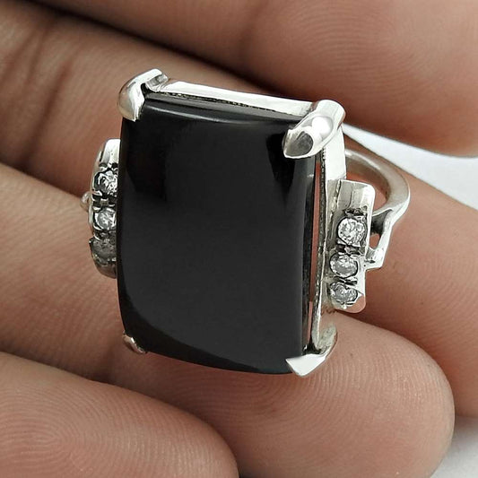 Natural Onyx Gemstone 925 Sterling Silver Statement Ring Size 6 For Women F12