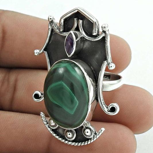 Natural Malachite Gemstone Cocktail Ring Size 7 925 Silver For Women G12