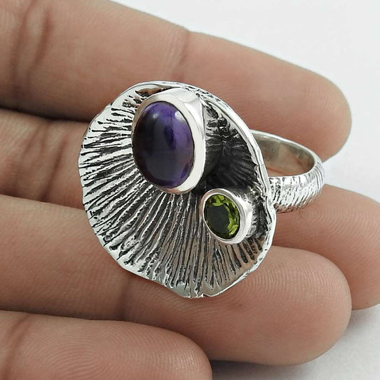 Natural Amethyst Statement Bohemian Christmas Gift Ring Size 8 925 Silver A14