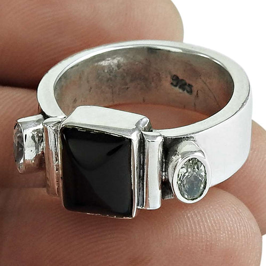 Woman Gift Natural Onyx Gemstone Solitaire Ring Size 7 925 Silver A21