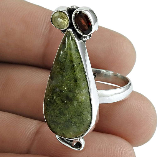 Woman Gift 925 Silver Natural Agate Solitaire Bohemian Ring Size 8 F39