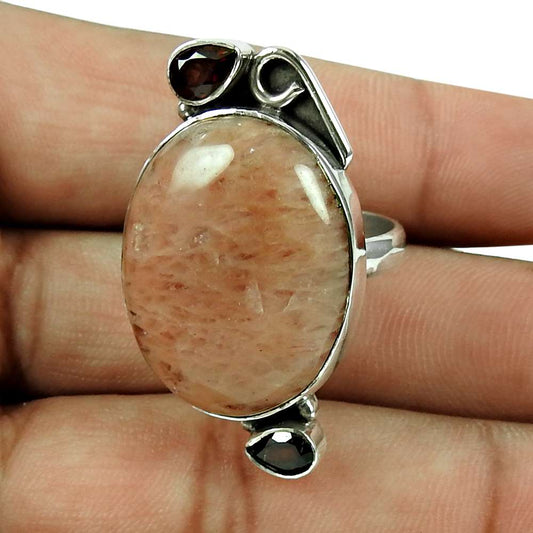 Woman Gift Natural Dynestic Jasper Gemstone 925 Silver Ring Size 8 C21