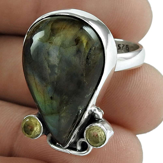Woman Gift Natural Labradorite Gemstone Cocktail Ring Size 8 925 Silver G21