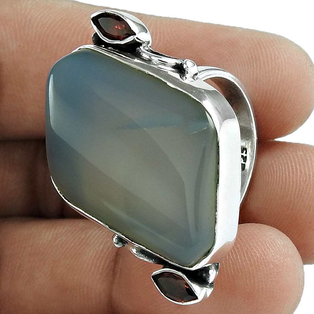 Woman Gift 925 Silver Natural Chalcedony Gemstone Cocktail Ring Size 8 I21
