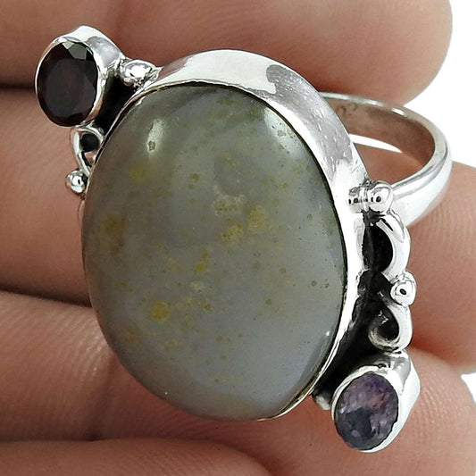Woman Gift Solitaire Ring Size 7 925 Silver Natural Jasper Gemstone J21