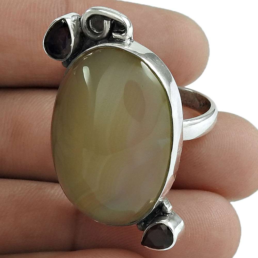 Natural Moonstone Gemstone Solitaire Ethnic Ring Size 9 925 Silver For Girls G8