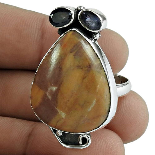 Woman Gift Solitaire Boho Ring Size 9 925 Silver Natural Mookaite V18
