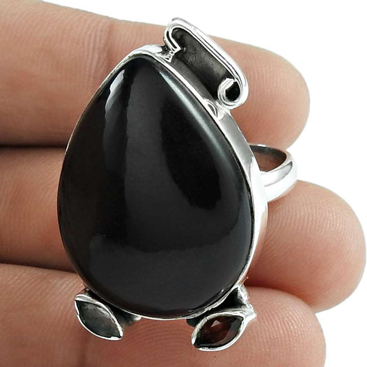 Woman Gift Natural Onyx Gemstone Solitaire Ring Size 8 925 Silver W18