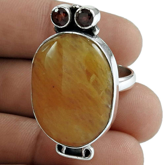 Woman Gift 925 Silver Natural Aventurine Statement Ring Size 8 Z18