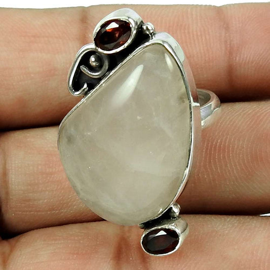 Natural Rose Quartz Gemstone Solitaire Boho Ring Size 8 925 Silver For Women A19