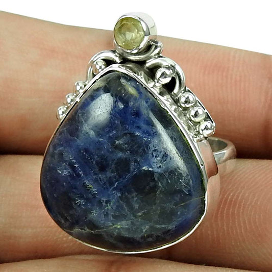 Woman Gift 925 Silver Natural Sodalite Gemstone Statement Ring Size 7 B19