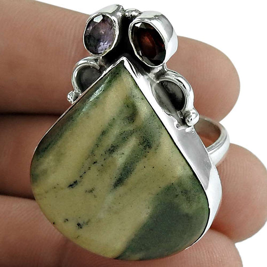 Woman Gift Natural Jasper Statement Ring Size 7 925 Sterling Silver A22